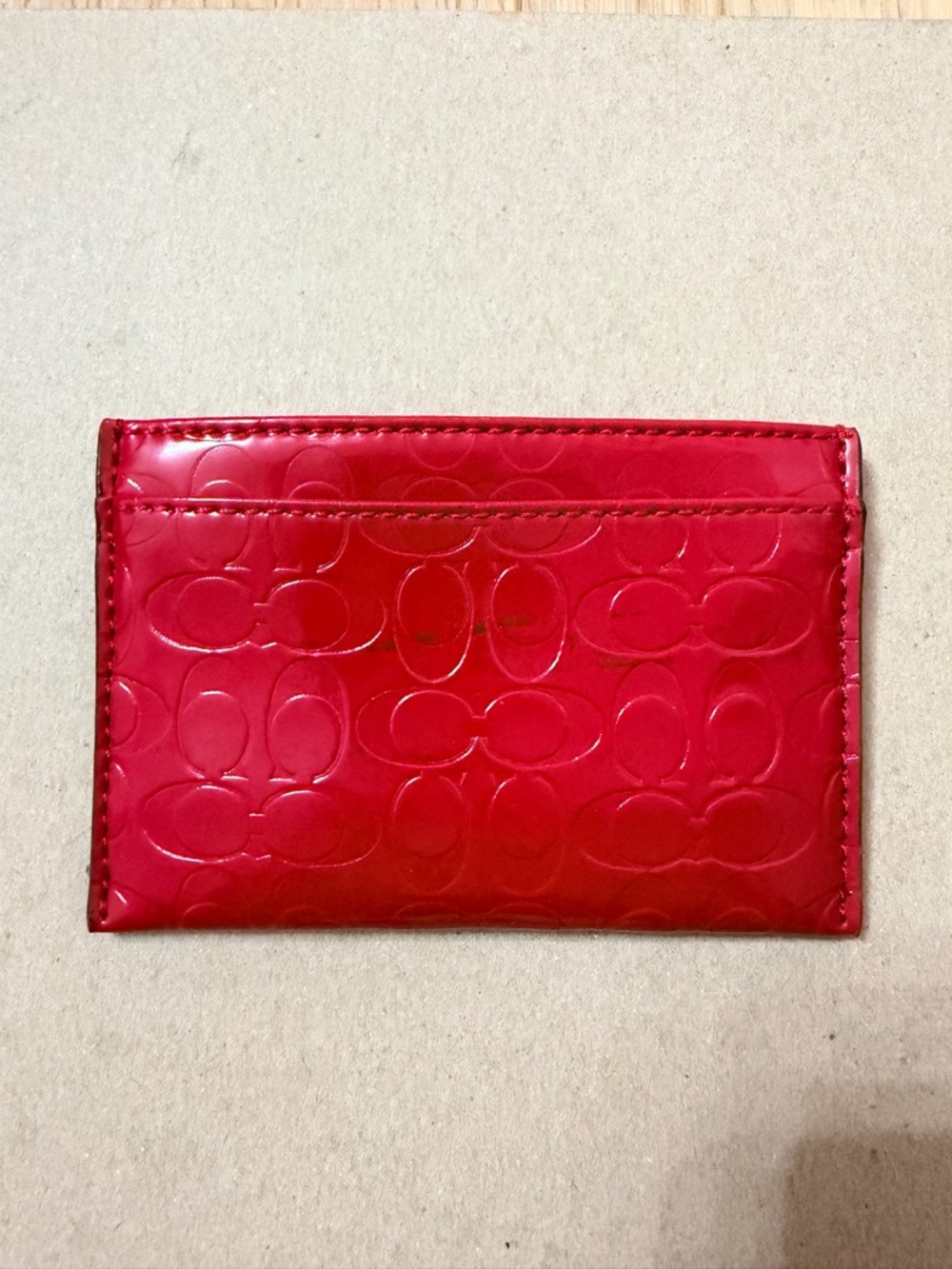 Coach Logo Red Embossed Card Holder Wallet